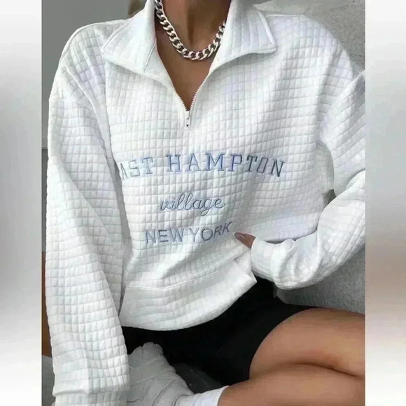 Tops - Oversized White EAST HAMPTONS Embroidered Half Zip Drop Shoulder Sweatshirt XS
